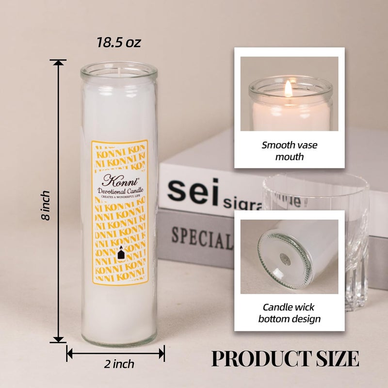 KONNI 2x8 Inch White Pillar Candles in Glass Set of 3, Devotional Prayer Candle, Unscented Religious Candles, 105 Hours Emergency Long Burning, Ideal for Memorials, Vigil, Blessing - Image 2
